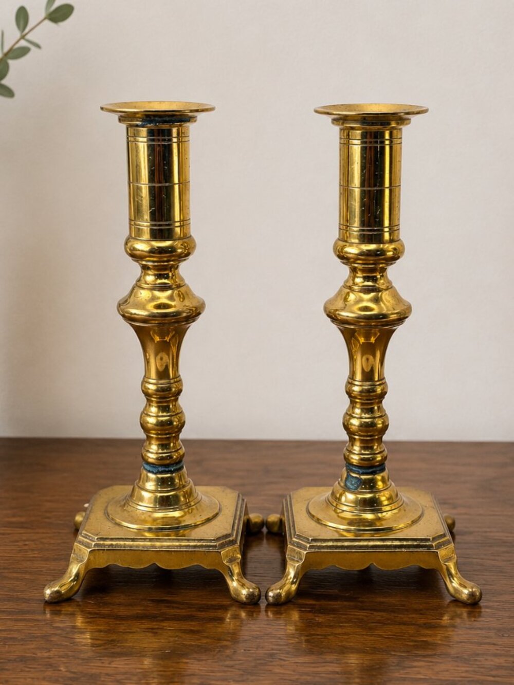 Vintage Brass Candlestick Holders Pair Mid Century India 7.25"